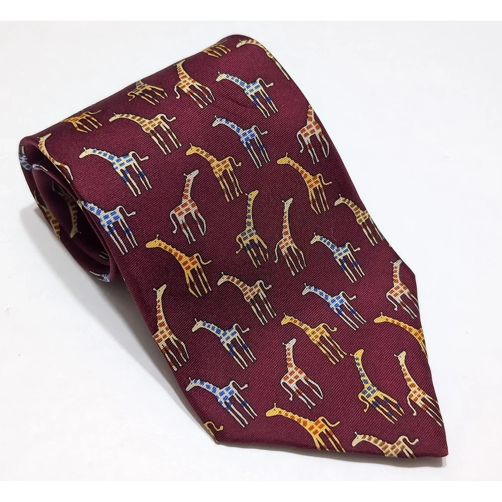 Vintage SAVE THE CHILDREN Men's Neck Tie Giraffes Maroon Red
